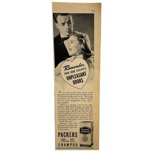 Packers Pine Tar Shampoo Cigarettes Vintage Print Ad 1942 Beauty Products